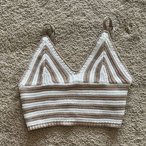 Hollister White and Tan Crochet Tank Top